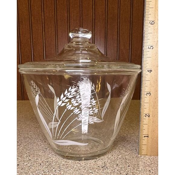 Vintage Fire-King Wheat Grass Grease Jar With Lid Clear Glass No Chips Or Cracks - Picture 5 of 5